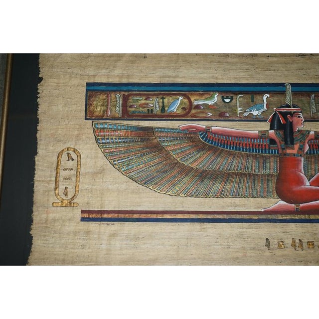 Large Egyptian Hand-Painted Papyrus of Winged Goddess Isis For Sale - Image 4 of 14