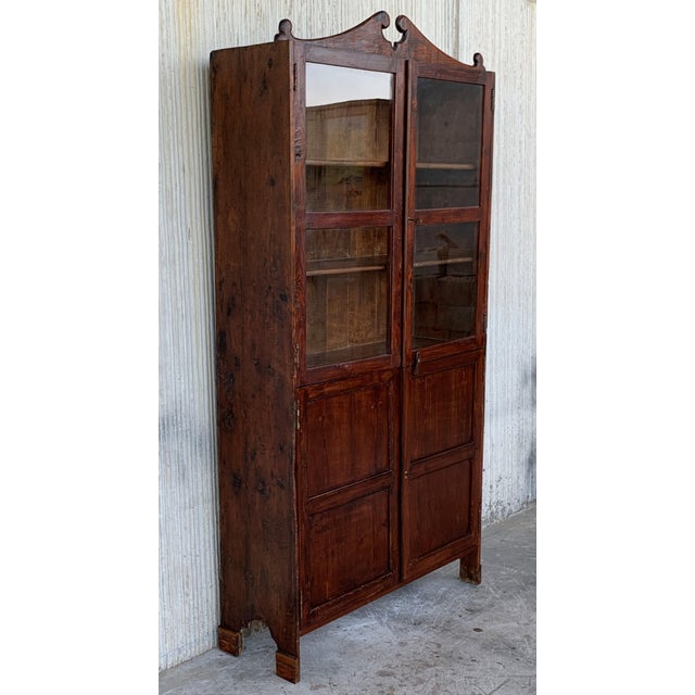 Baroque 18th Century Cupboard or Bookcase With Glass Vitrine, Walnut, Spain Restored For Sale - Image 3 of 12