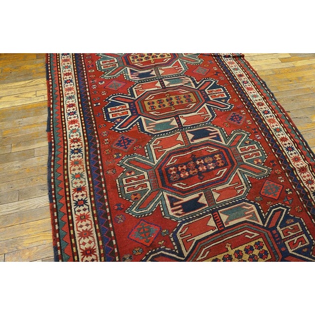 1930s Ruby Red Geometric Tribal Antique Caucasian Kazak Carpet 4' 8'' X 9' 6'' Knotted Wool Rug For Sale - Image 13 of 13