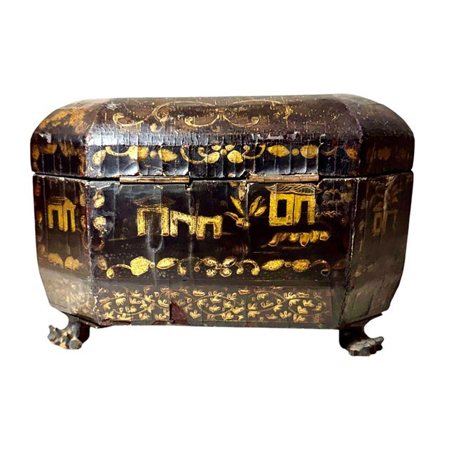 Early 19th Century Chinese Export Black Lacquer Tea Caddy For Sale - Image 9 of 10