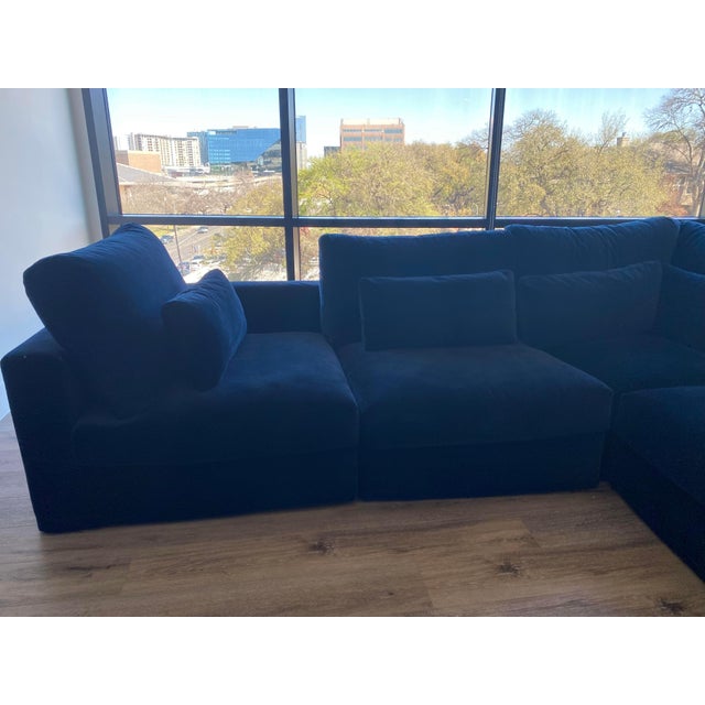 Restoration Hardware Lugano Modular Navy Velvet 5Piece Sectional Sofa