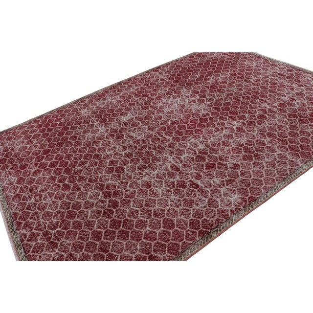 Vintage Zeki Müren Rug in Burgundy With Geometric Patterns, From Rug & Kilim For Sale In New York - Image 6 of 7