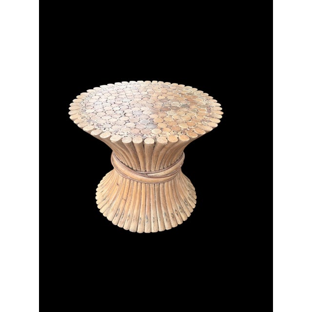 Mid-Century Modern 1980s Sheaf of Wheat Faux Bamboo Pedestal/ Side Table/ Coffee Table For Sale - Image 3 of 7