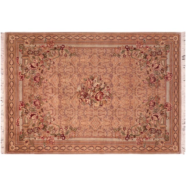 Taupe Shabby Chic 1990's Pak-Persian Taupe/Gold Wool Rug - 6'1'' X 9'7'' For Sale - Image 8 of 9