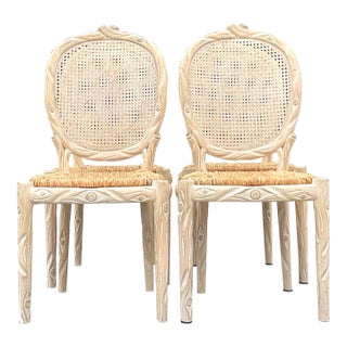 Late 20th Century Vintage Boho Carved Faux Bois Dining Chairs - Set of 4 For Sale