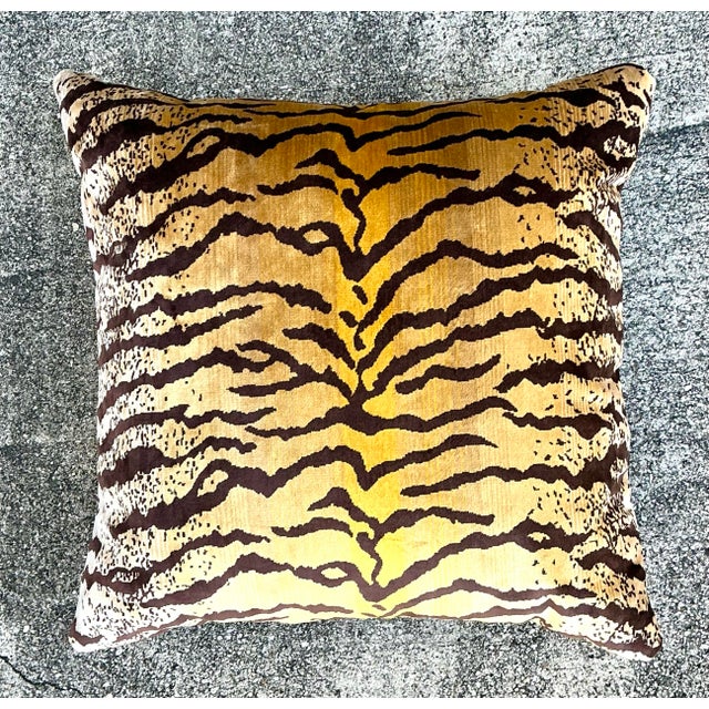 Textile Vintage Velvet Tiger Throw Pillow For Sale - Image 7 of 12