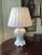Late 20th Century Scully & Scully Style Pink and Green Floral Table Lamp With Pleated White Linen Empire Shade For Sale - Image 4 of 7