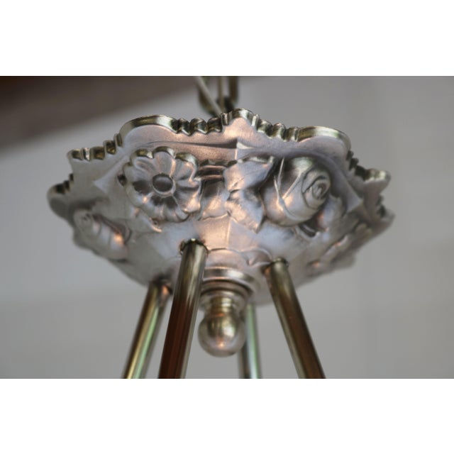 Vintage French Art Deco Pendant Light in White Glass by Muller Freres, 1930 For Sale - Image 12 of 13