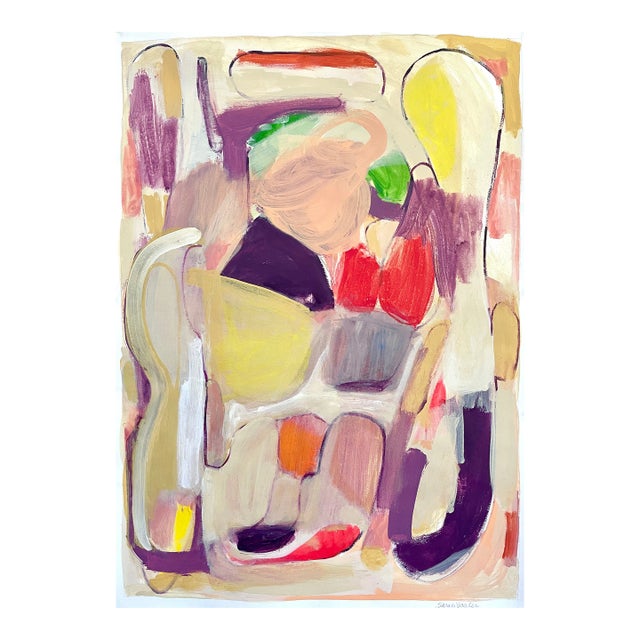 Abstract Painting With Pale Yellow and Purple For Sale