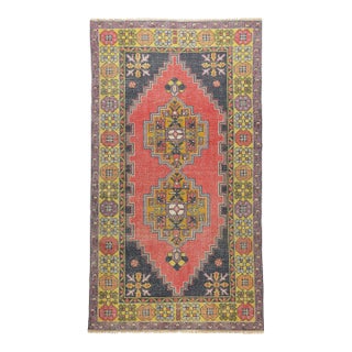 Anatolian Village Taspınar Rug – Red Field & Geometric Detailing -3' 7'' X 6' 11'' For Sale