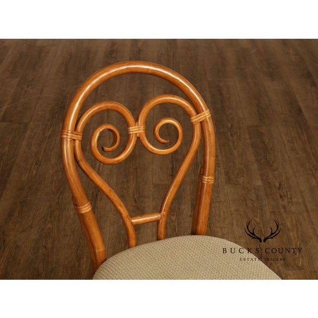 Coastal Style Pair Of Rattan Dining Chairs With Upholstered Seats For Sale - Image 16 of 18