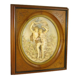 Antique Porcelain Plaque, "The Storm" (La Tempête) After: French Artist Pierre Auguste Cot, Walnut Frame, European Figurine For Sale