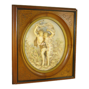 Antique Porcelain Plaque, "The Storm" (La Tempête) After: French Artist Pierre Auguste Cot, Walnut Frame, European Figurine
