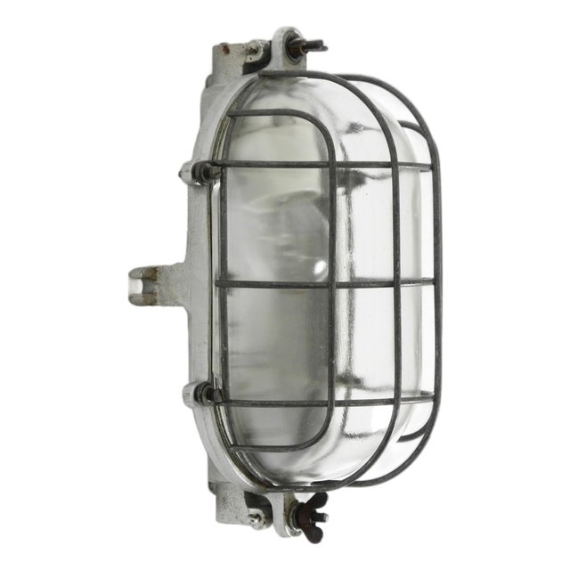 Large Vintage Factory Lamp in Cast Aluminum and Glass, 1950s For Sale