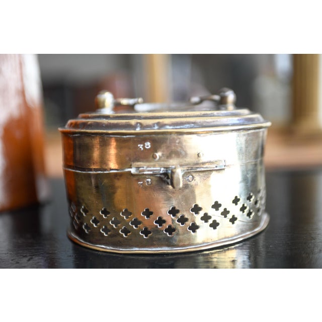 Metal Vintage Solid Brass Cricket Keeper Box Reticulated Lidded Trinket Case For Sale - Image 7 of 8