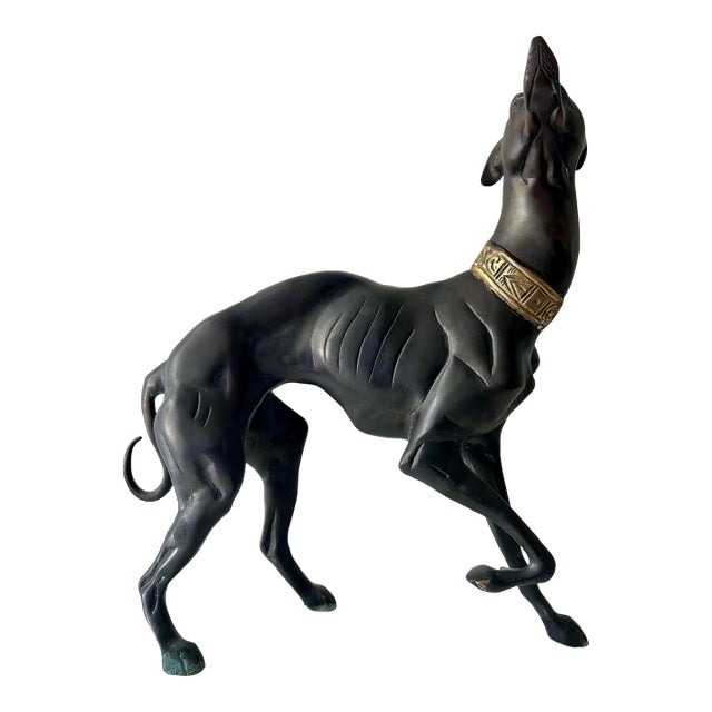 Mid 20th Century Vintage Pharoah Hound Deco Style Brass Statue For Sale