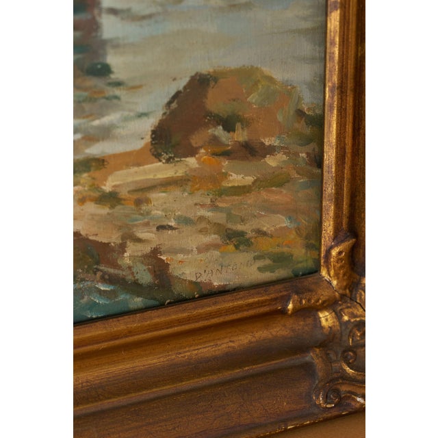 1950s Mid-Century Original Oil on Canvas on Harbor in Giltwood Frame For Sale - Image 5 of 5
