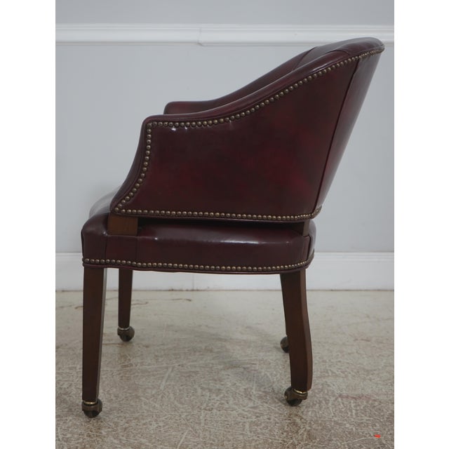 Traditional Classic Mahogany Burgundy Leather Barrel Back Chair For Sale - Image 3 of 18