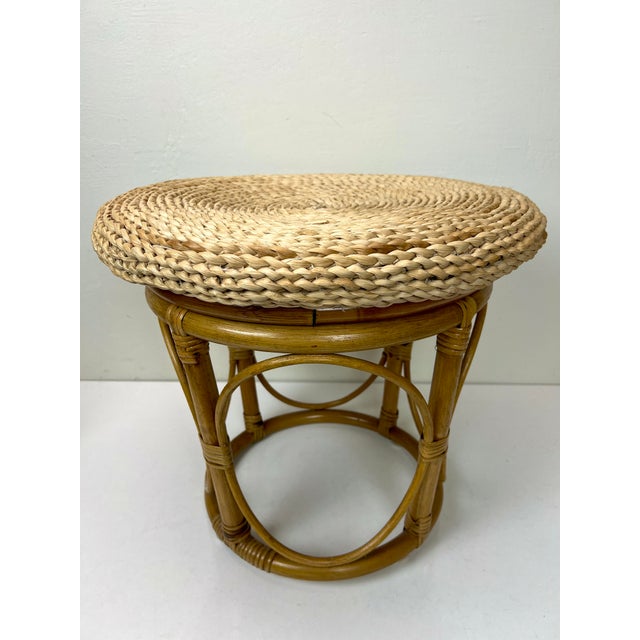 Bamboo Stool with Straw Pillow, 1970s For Sale - Image 4 of 16