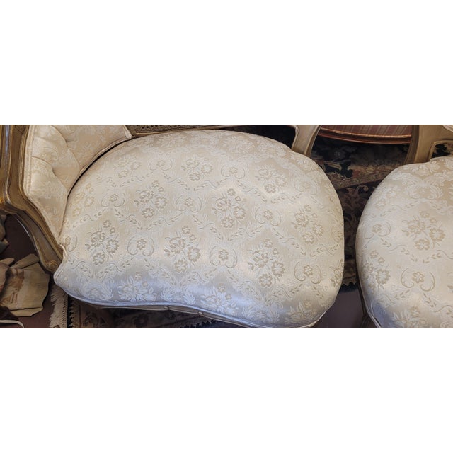 Eggshell Pair Hollywood Regency 1950s Matched Pair of Leaf Chairs For Sale - Image 8 of 12