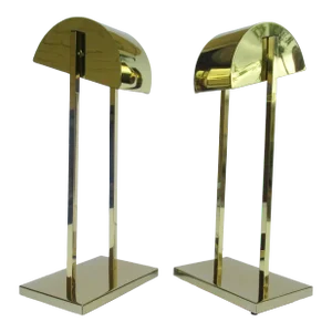 C.1970's Mid-Century Modern George Kovacs for Koch + Lowy, Brass Demilune Shade, Table, Desk Lamps -Pair