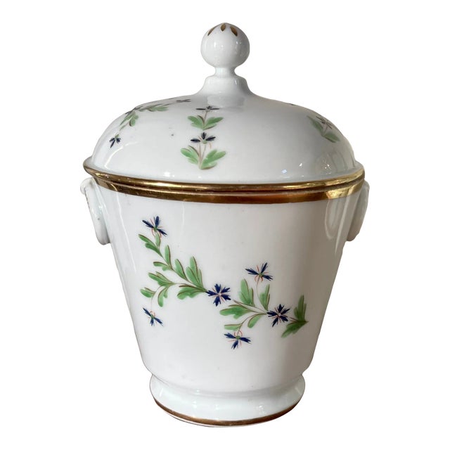 Antique Early 19th Century French Empire Old Paris Porcelain Urn Shaped Sucrier Sugar Bowl in Cornflower Sprig For Sale