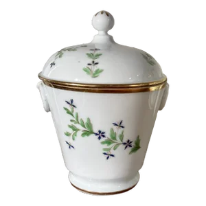 Antique Early 19th Century French Empire Old Paris Porcelain Urn Shaped Sucrier Sugar Bowl in Cornflower Sprig
