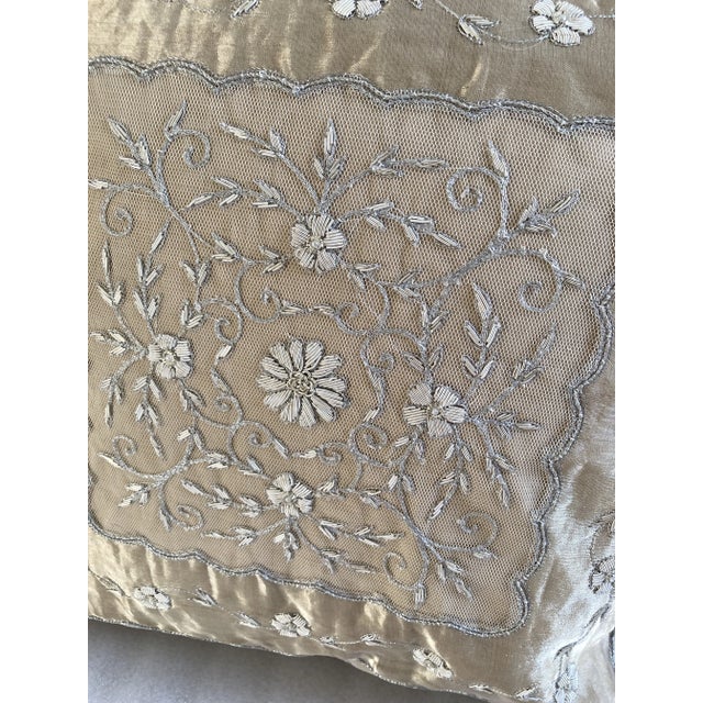 Textile Floral Zardozi Hand Embroidered Accent Decorative Pillow Cover For Sale - Image 7 of 10