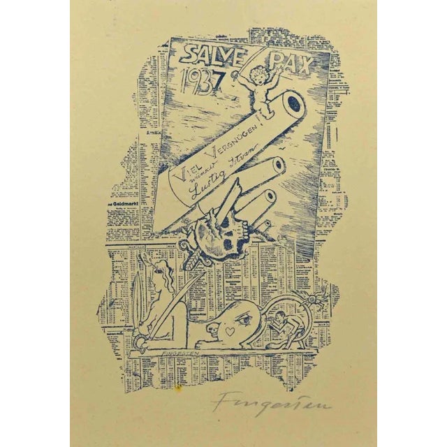 Ex Libris - Salve Pax is a woodcut print created by Michel Fingesten in 1937. Hand Signed on the lower right margin. Good...