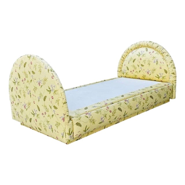 Vintage 1960s Floral Upholstered Twin Bed, Hollywood Regency Style For Sale