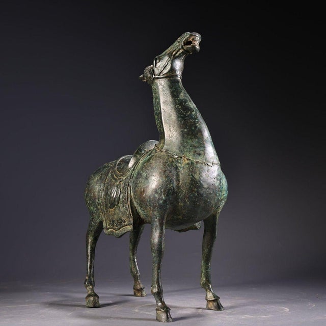 Bronze Horse Figure - Archaic Style Statue With Saddle For Sale - Image 10 of 10