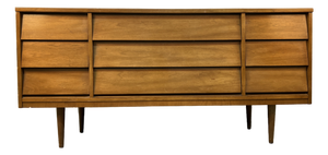 Vintage Nine Drawer Walnut Dresser by Dixie Furniture