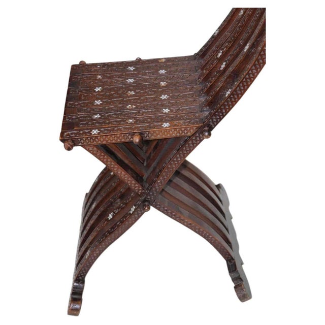 Antique Moorish Folding Chair with Mother-of-Pearl Inlay, Middle Eastern For Sale - Image 11 of 15