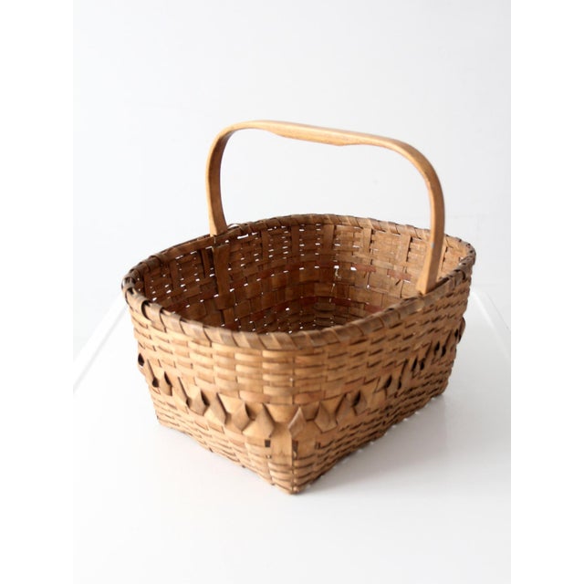 Antique Folk Art Splint Gathering Basket For Sale - Image 6 of 13