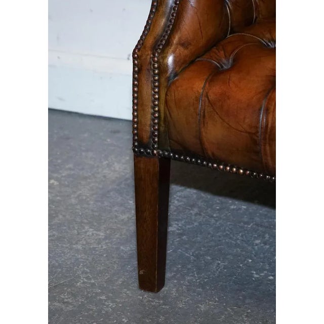 Hand-Dyed Leather Chesterfield Porter's Wingback Armchair For Sale - Image 6 of 18