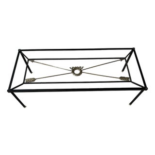 Vintage Neoclassical Style Iron and Brass Glass Top Coffee Table For Sale
