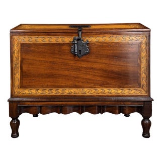 Late 20th Century Alfonso Marina Spanish Colonial Marquetry Trunk For Sale