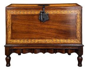 Late 20th Century Alfonso Marina Spanish Colonial Marquetry Trunk