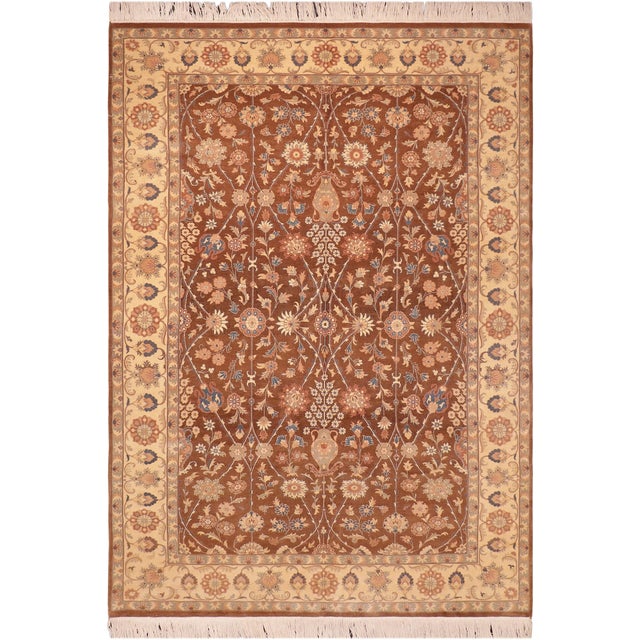 Art Nouveau 1990's Floral Pak-Persian Brown/Beige Wool Rug - 6'2'' X 9'2'' For Sale - Image 9 of 9