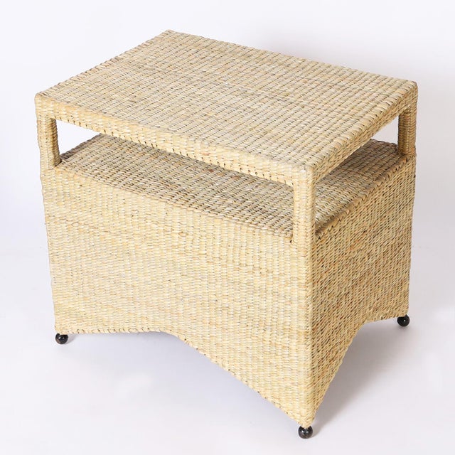Pair of Two Tiered Wicker Stands of Tables For Sale In West Palm - Image 6 of 9