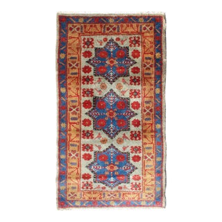 Vintage Turkish Rug With Star Design in Light Green, Orange, Red & Blue For Sale