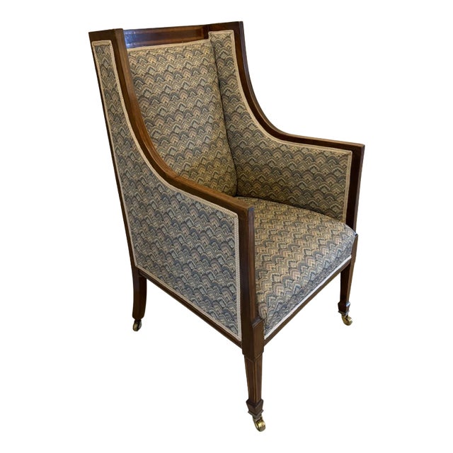 Antique Edwardian Mahogany Bergère Wing Armchair, 1900 For Sale