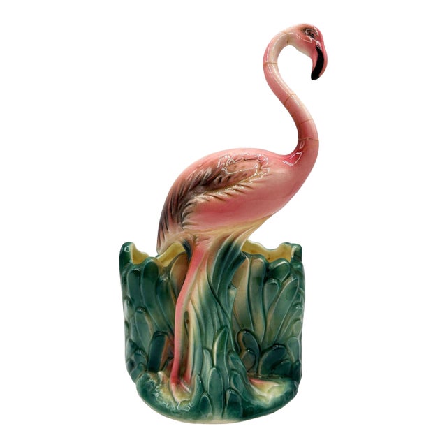 Mid-Century Tropical Pink Flamingo Ceramic Tabletop Planter by Napco For Sale
