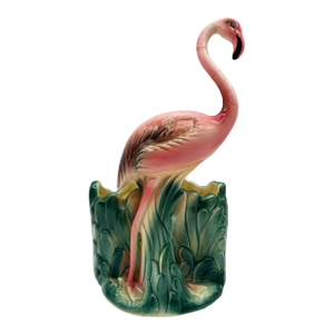 Mid-Century Tropical Pink Flamingo Ceramic Tabletop Planter by Napco