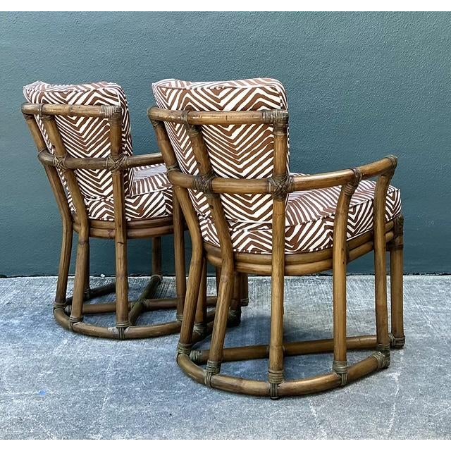 Sand Vintage McGuire Rattan Lounge Chairs in Quadrille Alan Campbell “Zig Zag” - A Pair For Sale - Image 8 of 12