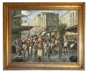 Elio Ferrara, Christmas Winter Painting, 1980s, Oil on Canvas, Framed