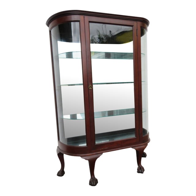 Early 1900s Large Ball and Claw Feet Display Curio Cabinet Cupboard 6095 For Sale