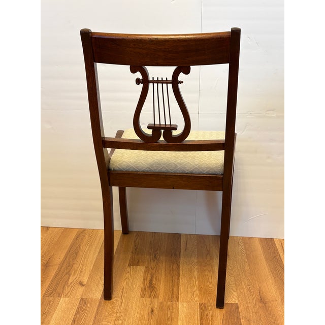 Duncan Phyfe Mid-Century Duncan Phyfe Style Carved Mahogany Lyre Back Side Chairs - A Pair For Sale - Image 4 of 12