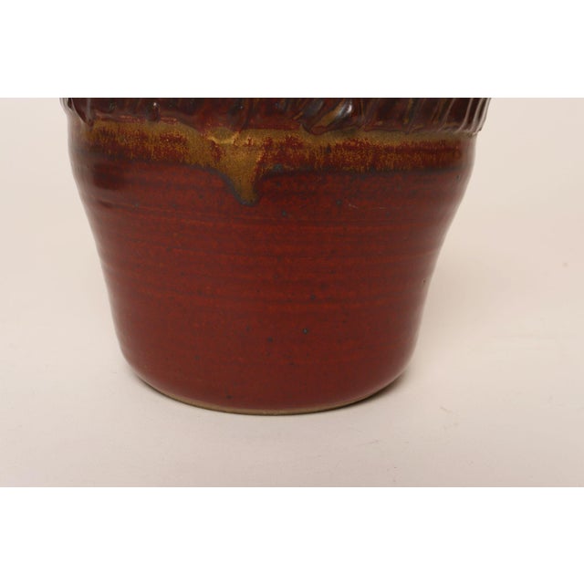 Vintage Red, Ochre and Slate Studio Ceramic Planter With Plate by Deanna Nichols For Sale - Image 15 of 18