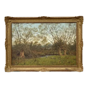 James Wright, Painting of the English Countryside with River Otters by Modern British Artist, 1990 Circa